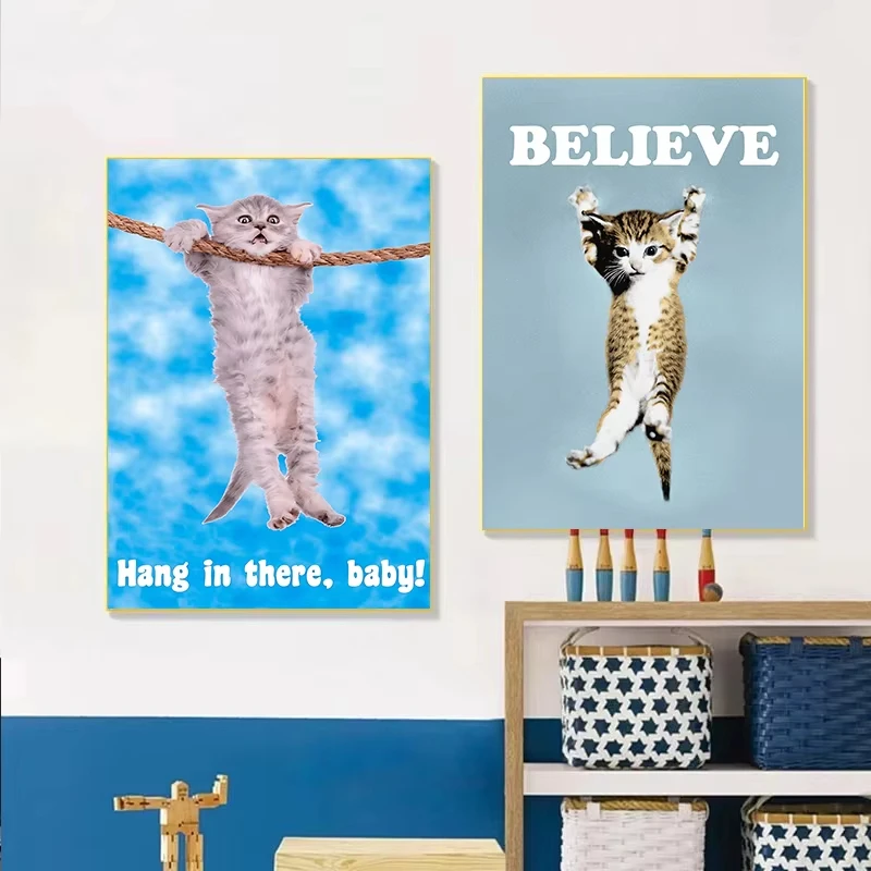 Hang In There Baby Cute Cat Yoga Poster Canvas Painting Wall Art for Home Office Shop Decor Adorable Pet Animal Prints Pictures