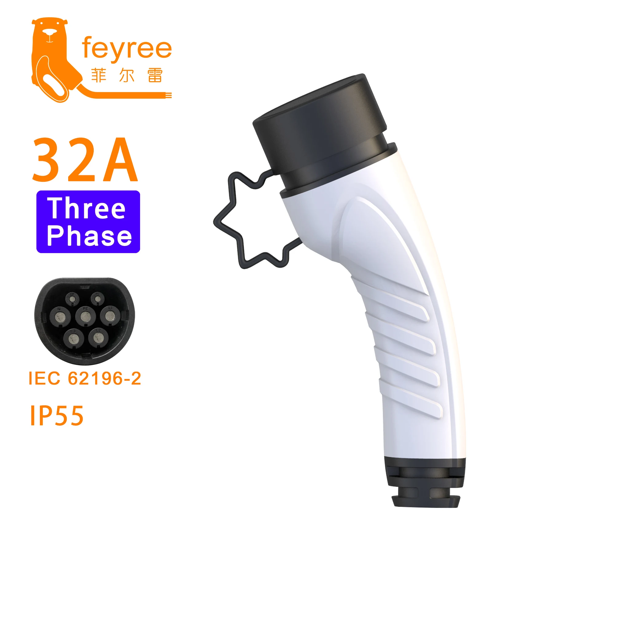 Feyree-EV carregador plug adaptador para carro elétrico, estação de carregamento do veículo, tipo 2, carregador EVSE, fêmea IEC 62196 conversor,