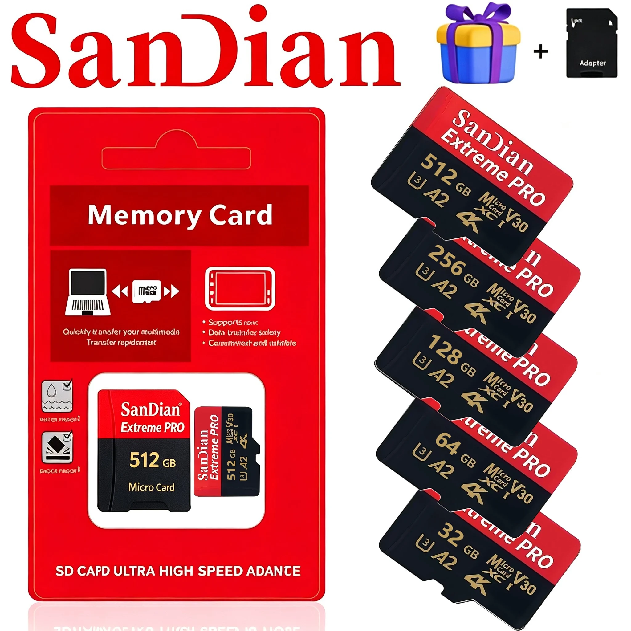 Stable Performance Micro TF SD Card TF Cards SD Cards Memory Card 32GB 64GB 128GB 256GB U3 for Smartphone PC Mac Phone
