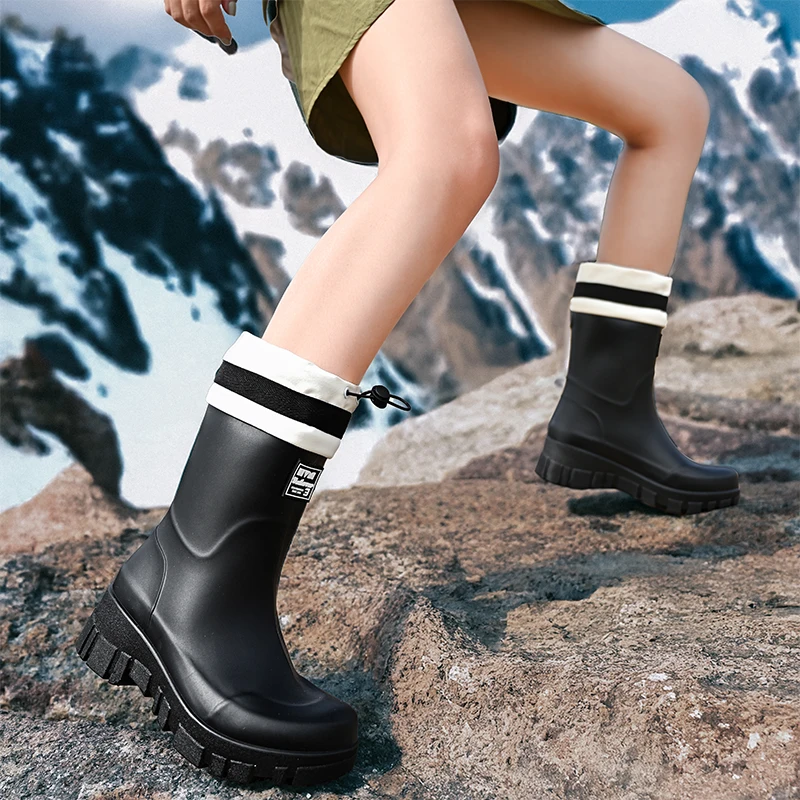 أحذية طويلة مطاطية مقاومة للماء والانزلاق على شكل فراشة للنساء ، أحذية مقاومة للمطر ، ملابس خروج متوسطة الفراشة ، موضة جديدة