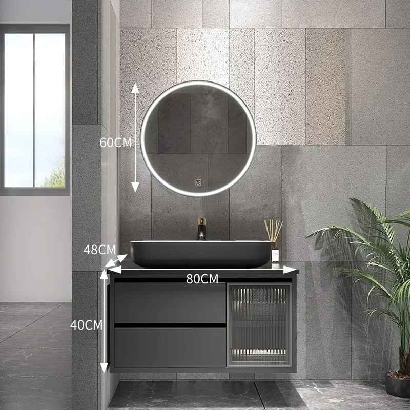 

Minimalist Bathroom Narrow Cabinets Top Ceramic Washbasin Sink Bathroom Vanity Cabinets LED Light Under Sink Bathroom Furniture