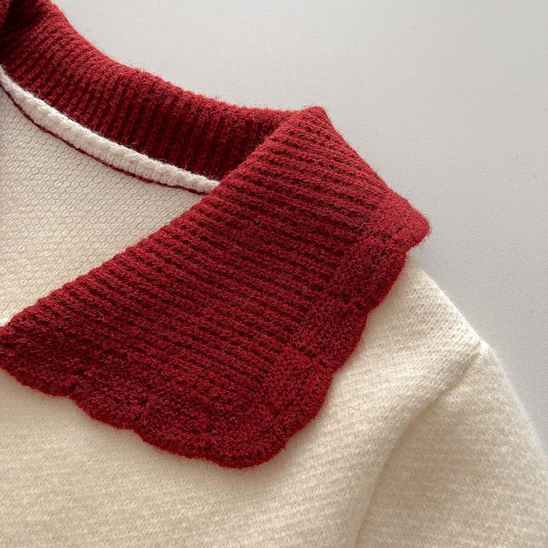 Autumn Winter Sweet Preppy Style Knitted Sweater Casual Hit Color Long Sleeves Cute Sweater Fashion Milk White Cardigan Sweater