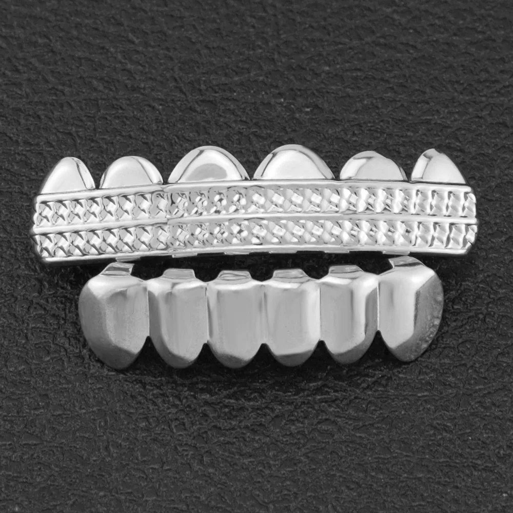 1set Hip Hop Gold Plated Teeth Grillz Gold Plated Dental Grills Rock Tooth Grillz Caps Crystal Teeth Caps Halloween Vampire Gift