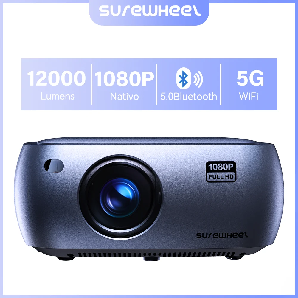 SUREWHEEL K10 Projector 4K 12000 Lumens No Dark Area 4D Trapezoidal Correction 1080P Home Theater Beamer Compatible HDMI/Phone