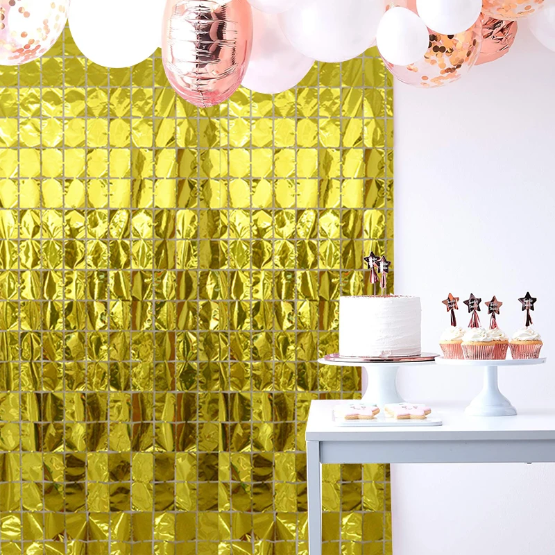 Rideau à franges en feuille d'aluminium or argent rouge, toile de fond, décoration de fête d'anniversaire, mariage, enterrement de vie de jeune fille, travailleurs adultes, 1PC, 2x1m