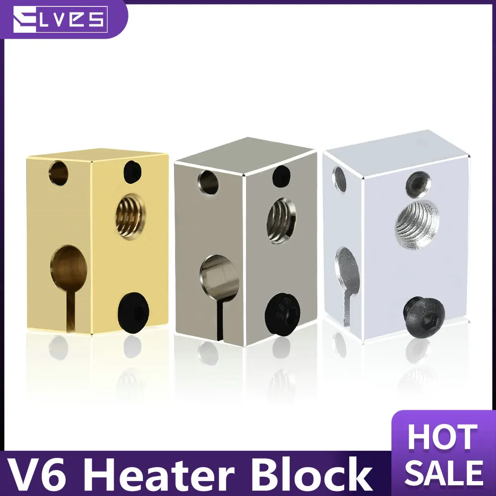 

ELVES 3D Printer Parts V6 Heater Block Aluminium Brass Copper Plated Heating Blocks For V6 PT100 J-head Hotend Heaterblock