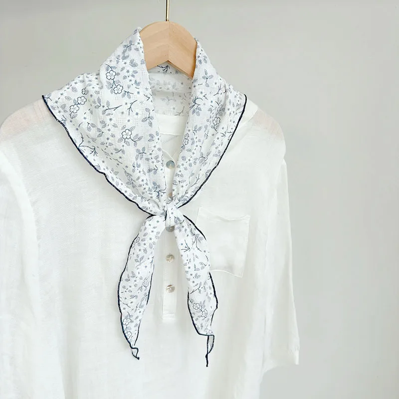 French Floral Triangular Scarf Thin Neck-protecting Country-style Headscarf Femme Wrap Bandana Hijab