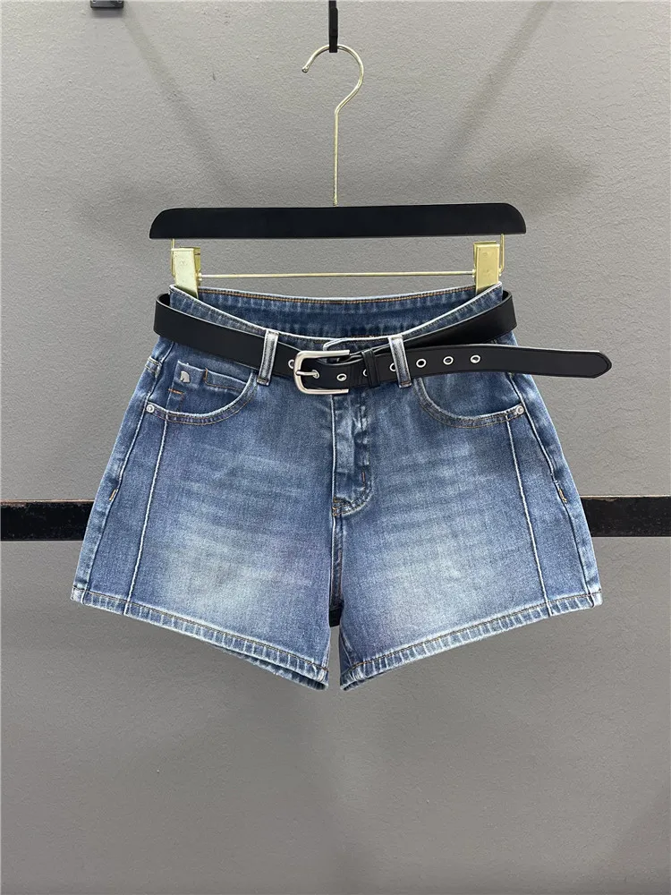 

Blue Denim A-Line Wide Leg Pants Women's Summer New Style Elastic Slimming Casual Shorts Hot Girl Cotton Stretch Denim Shorts