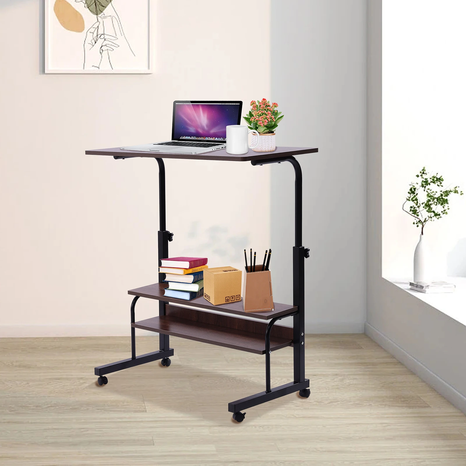 Mobile Side Table Laptop Desk Cart Tray Adjustable Rolling Sofa Table US