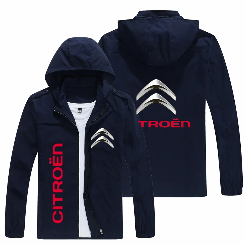 Spring and Autumn New Men's Street Sports Printed Jacket Hip Hop Youth Outdoor Citroen Car Logo Machine Hooded Windproof Jacket