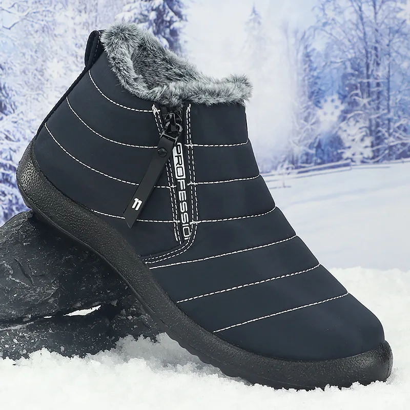 Herren Winter Schneestiefel mit Seitenreißverschluss, wasserdicht, warm, mit Fleece gefüttert, knöchelhoher Stiefel, rutschfest, Outdoor, Freizeit, Baumwollschuhe – Detail 15