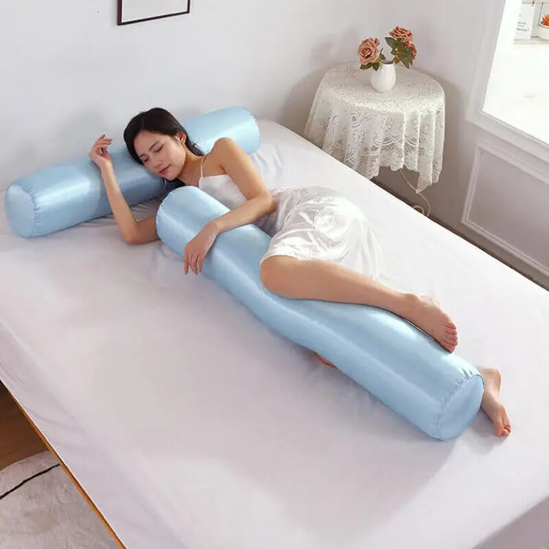 

Summer Ice Silk Cool Pillow Stuffed Round Bolster Long Body Support Orthopaedic Pillowcase filling Cool Bed Strip Cushion