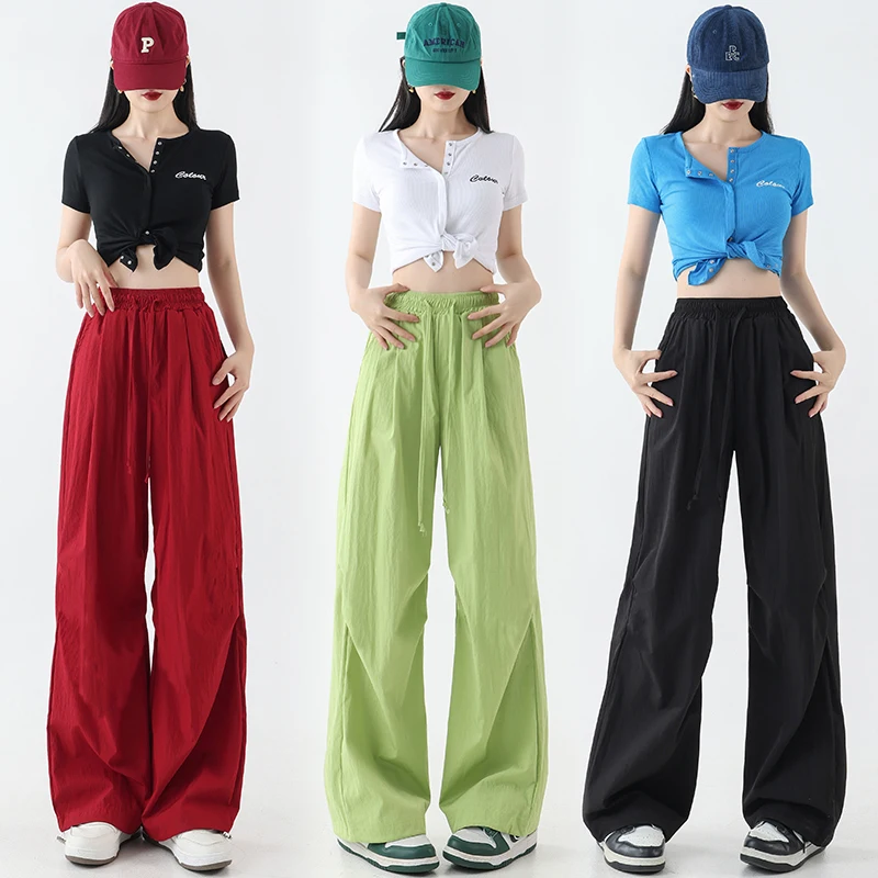 

Qui Dry Широкие брюки Fitn Aerobics Square Dance Повседневные спортивные брюки с высокой талией Эластичный пояс из полиэфирного волокна