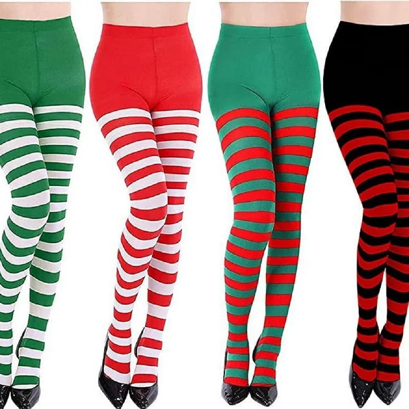 Women Red Black Striped Tights Full Length Tights Thigh High Stocking For Christmas Party Makeup Prom Decoration Cosplay Costume