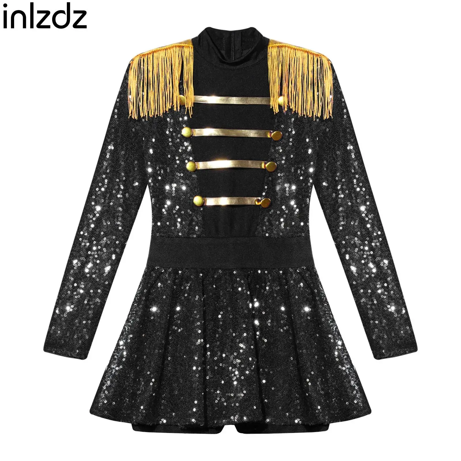 Kid Girl Ringmaster Circus Cosplay Dress Shiny Costume Long Sleeve Halloween Cosplay Performance Carnival Dress Jumpsuit Costume