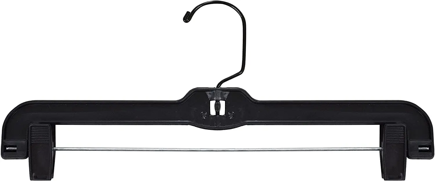 

Heavy Weight Plastic Skirt/Pant Hangers with Black Hook and Black Plastic Clips, Pack of 100