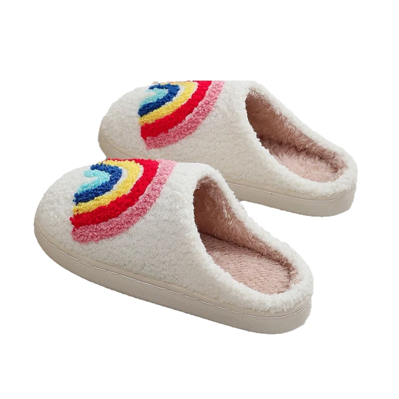 New Cute Rainbow Children's Cartoon Winter Slippers Comfortable Warm House Shoes Girls Kids Indoor Home Fleece Slippers
