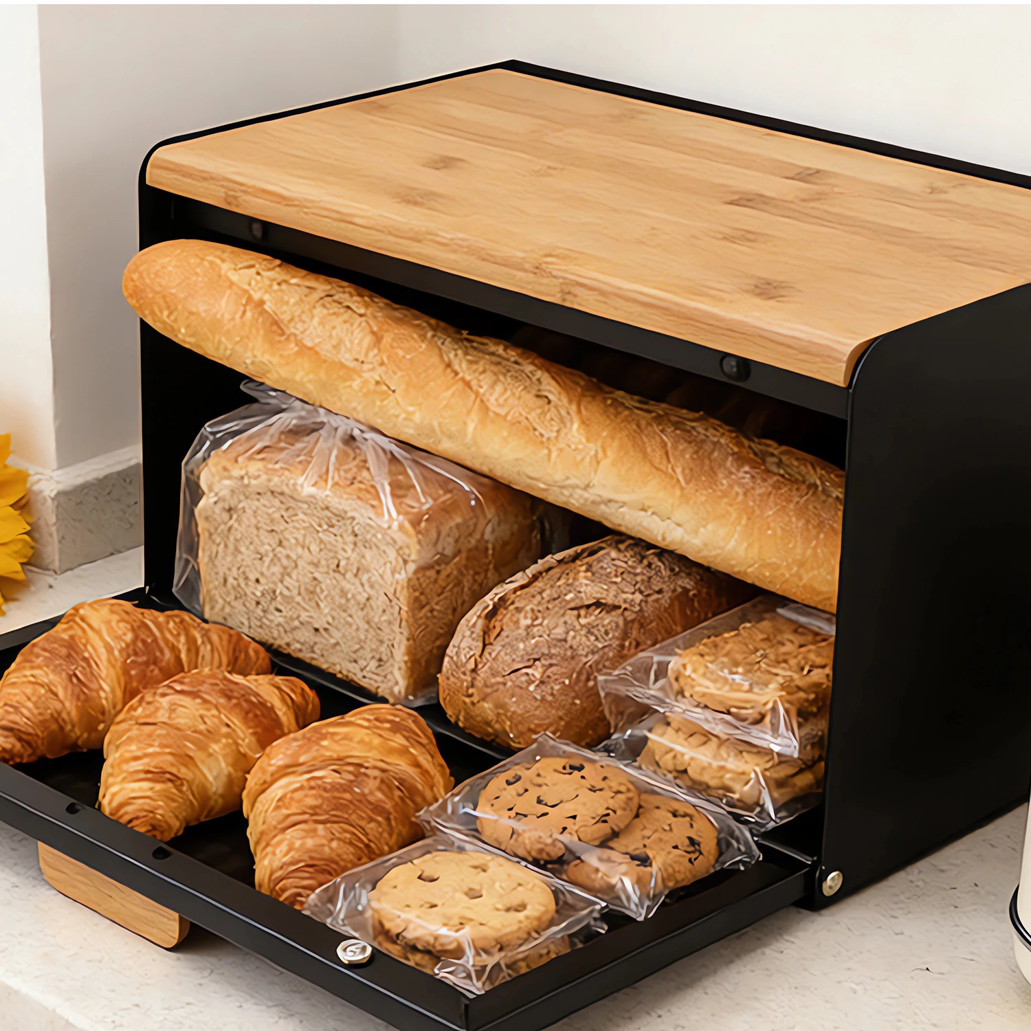 Large Capacity Bamboo Iron Bread Storage Box