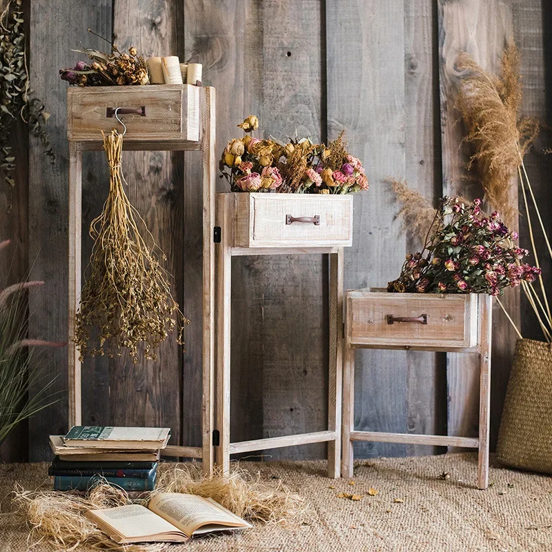 Retro and old garden solid wood steps flower stand screen landscaping wedding props No Assembly Required Heat Resistant