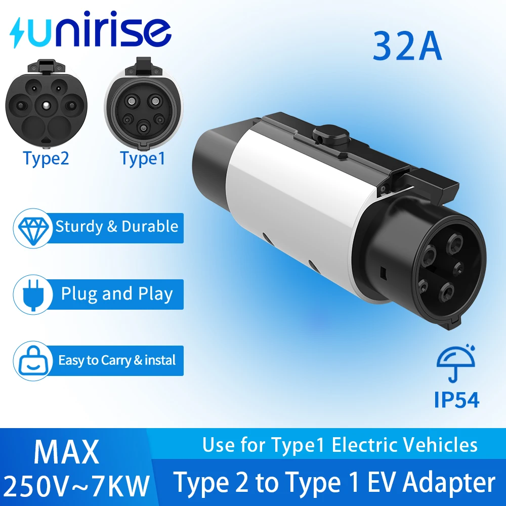 

Type 2 to Type1 EV Charger Adapter - J1772 Compatible - 32A 250V - EU to US Car Charging Converter - CE Approved for Chevy Tesla