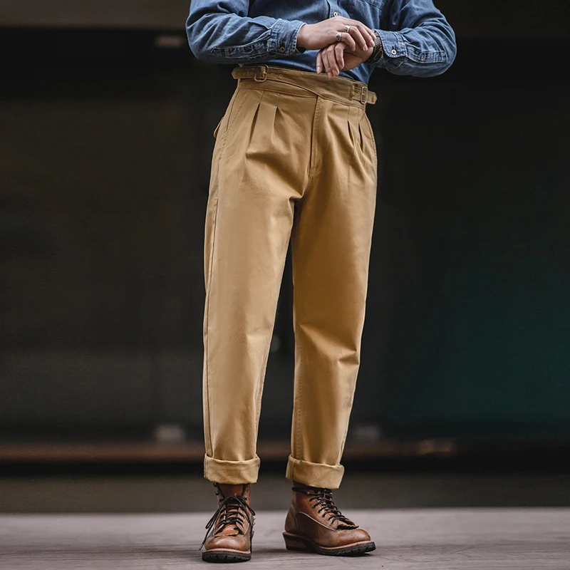 Qingtian Cargo American vintage Kilge Pants Men's Spring and Autumn Amekaji Kurka Naples Casual Suit trousers