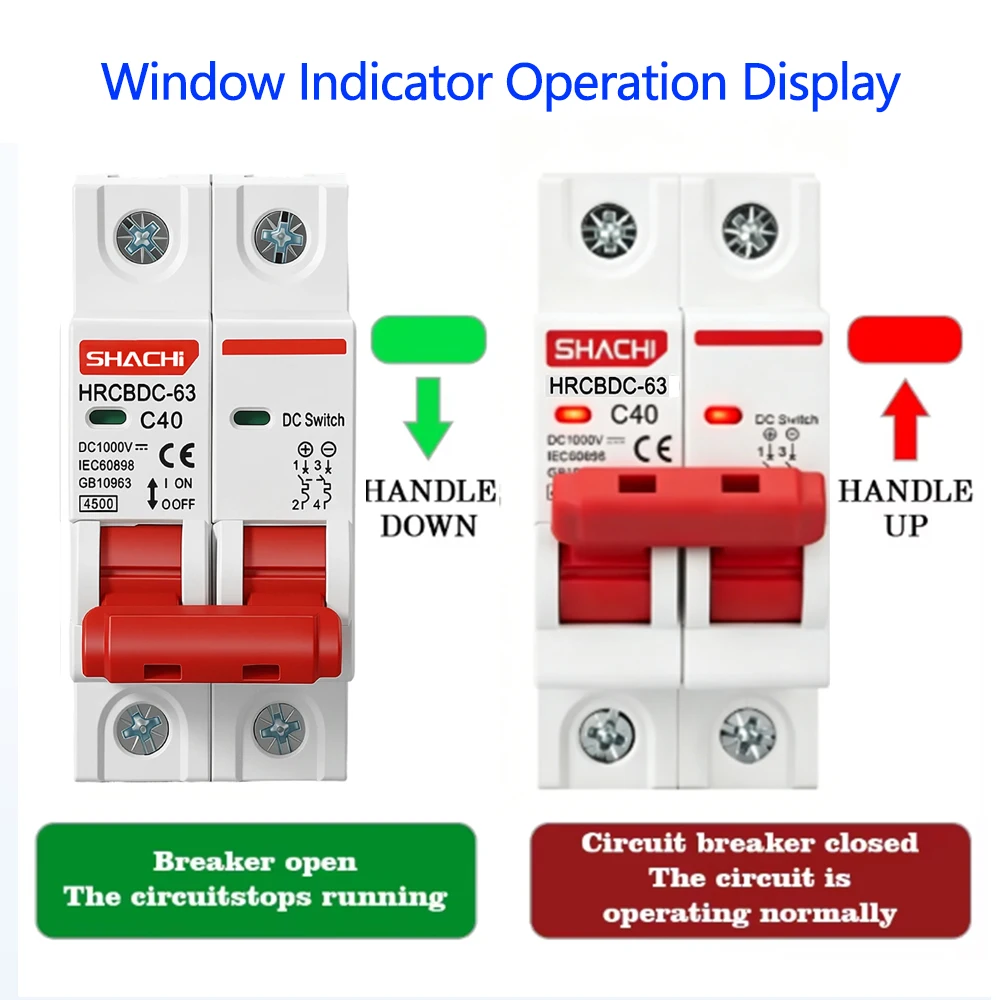 SHACHI 2P DC MCB 1000V Solar Mini Circuit Breaker 3A 6A 10A 16A 20A 25A 32A 40A 50A 63A DC MCB for PV System image 4