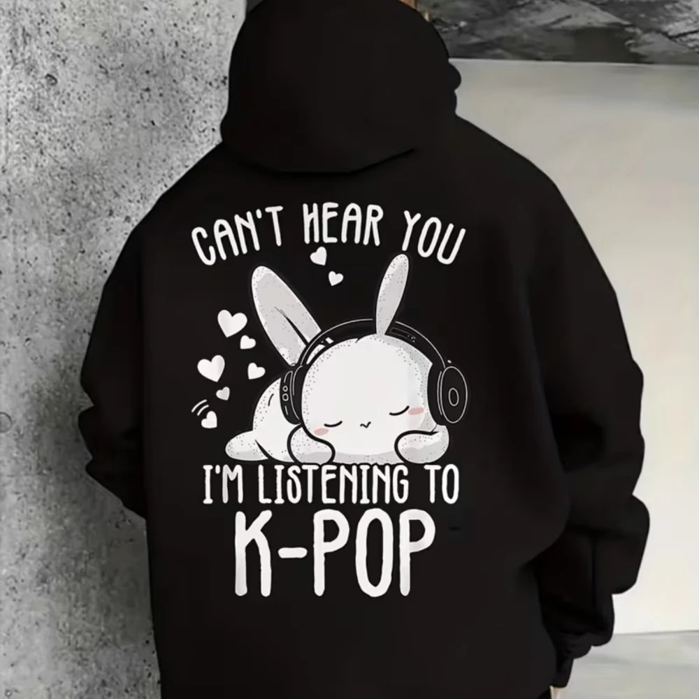 

CLOOCL Cute Rabbit Wearing Headphones K-POP Printed Hoodie Autumn/Winter Fashion Mens Clothing