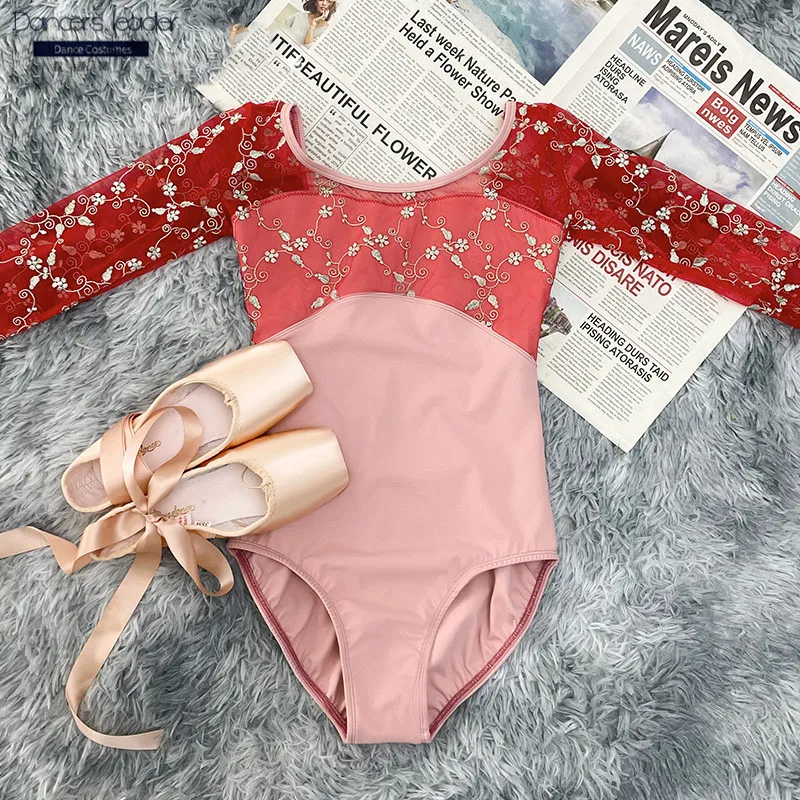 

Ballet Leotard for Mesh Three-dimensional Branch Embroidery Gymnastics Leotard Ballet Actress Performance Clothing