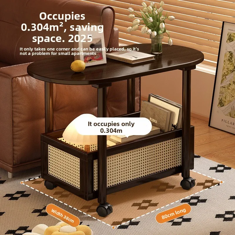 

Medieval style sofa side few bedside movable light luxury coffee table small table double-layer storage trolley