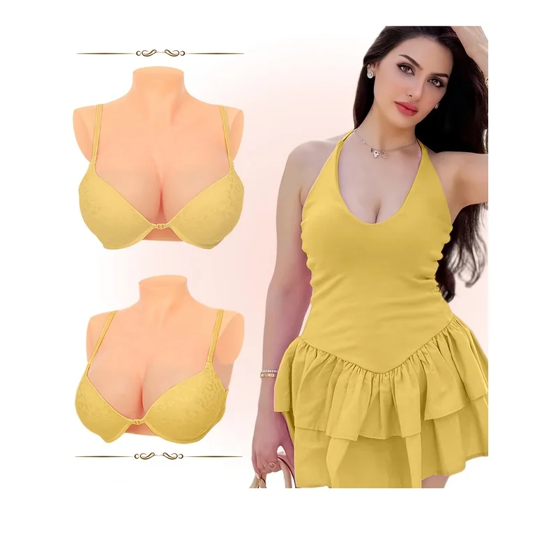High-Neck Silicone Fake Breasts in C/D/E/G Cup, Realistic Artificial Breasts with a Teardrop Shape, Suitable for Cross-Dressing