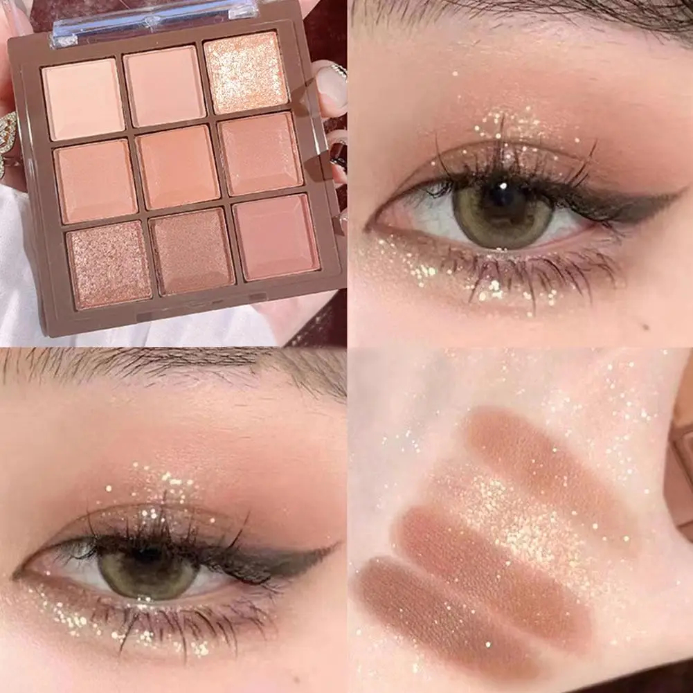 Paleta de sombra de ojos con purpurina, 9 colores, marrón Chocolate, Cosméticos impermeables, paleta de brillo acrílico, sombras coreanas, maquillaje mate S0r3