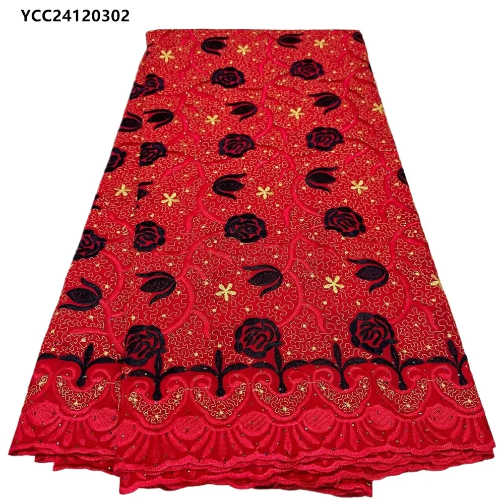 Premium African Cotton Fabric Nice embroidery swiss voile laces with Stones for Exquisite Traditional Garment YCC24120302