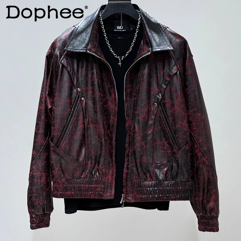 

Men's 2025 Autumn New Short Style Trendy Faux Leather Jackets American Style Retro Lapel PU Leather Jackets Loose Handsome Coat
