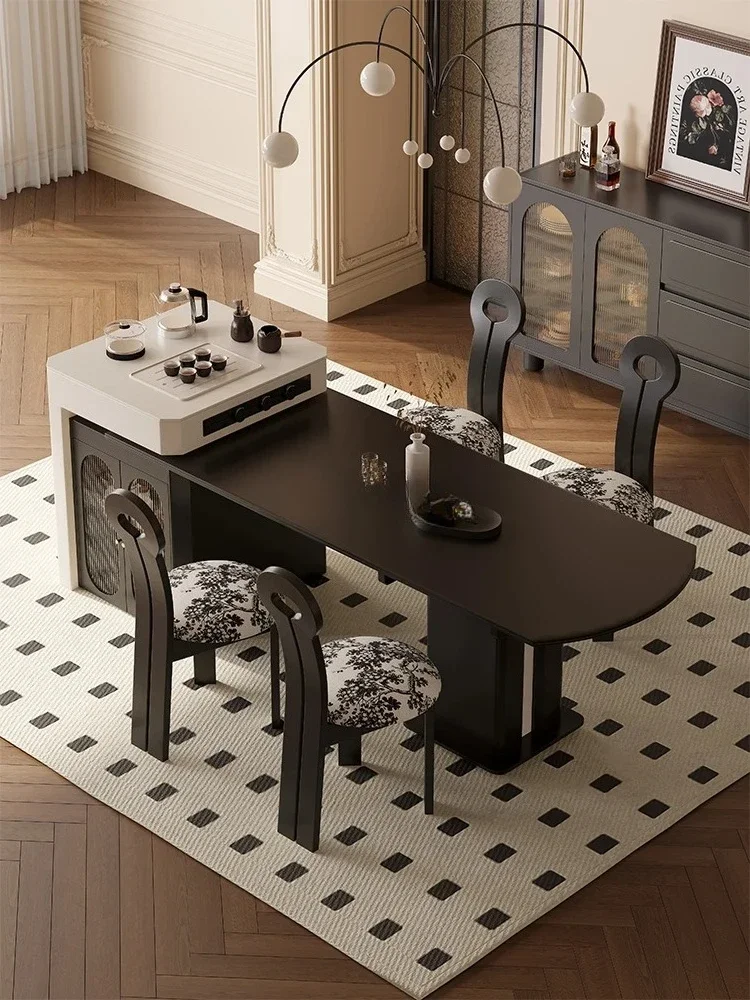 Fangyuan dual-purpose island dining table integrated retractable multi-functional medium and ancient style solid wood table
