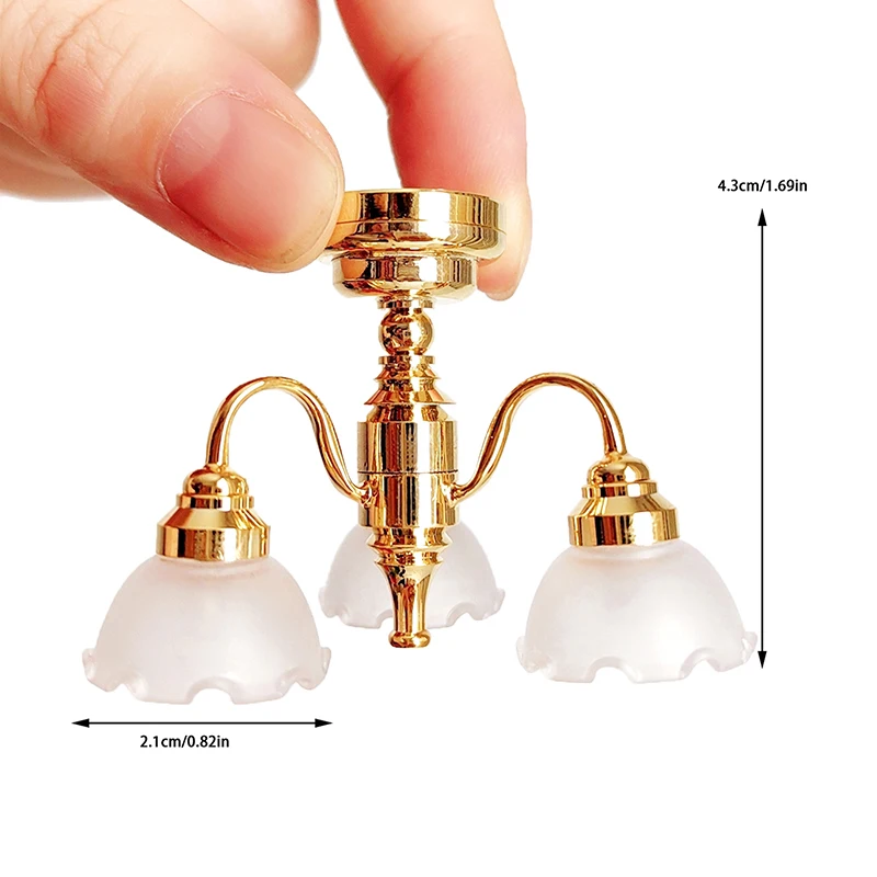 1:12 Dollhouse Miniature LED Golden Ceiling Lamp Chandelier Home Lighting Model Furniture Decor Toy Doll House Accessories