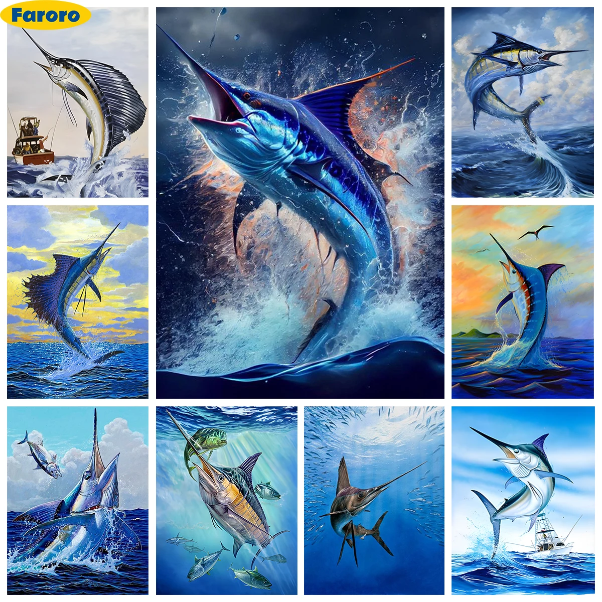 

Sailfish 5D Diamond Painting Swordfish Ocean Scenery Diy Diamond Embroidery Rhinestones Cross Stitch Home Wall Decor Hand Gift