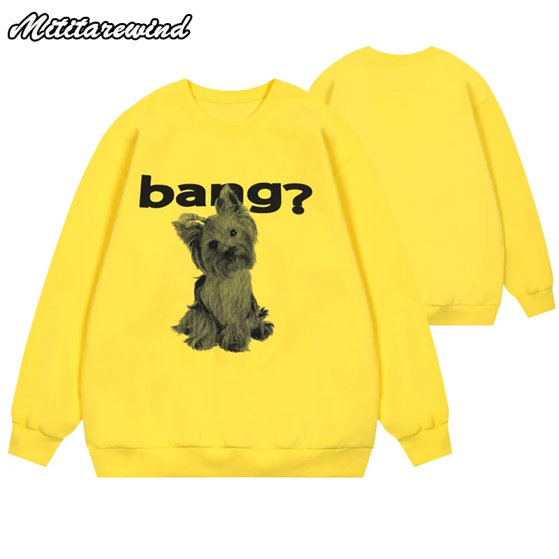 

Hip Hop Streetwear Cute Puppy Printed Round Neck Sweatshirt Men Spring Autumn Pullover Hoodies Men and Women Casual Loose Tops