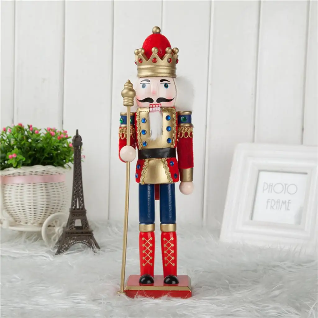 Hand Painted Wooden Nutcracker Figurine Soldier Model with Square Base Festive Home Decor for Kids