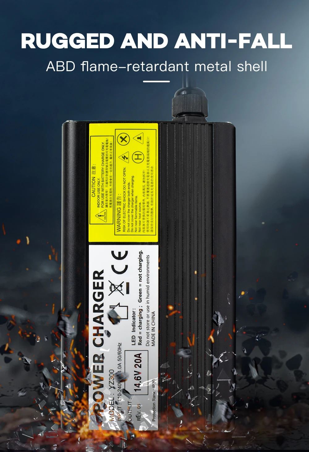 YZPOWER 14,6 V 20 A 4S Lifepo4-Ladegerät für 12 V Lifepo4-Lithium-Akku, Eingang 110–240 V DC-Ladegerät, schnelles Laden mit Lüfter – Detail 8