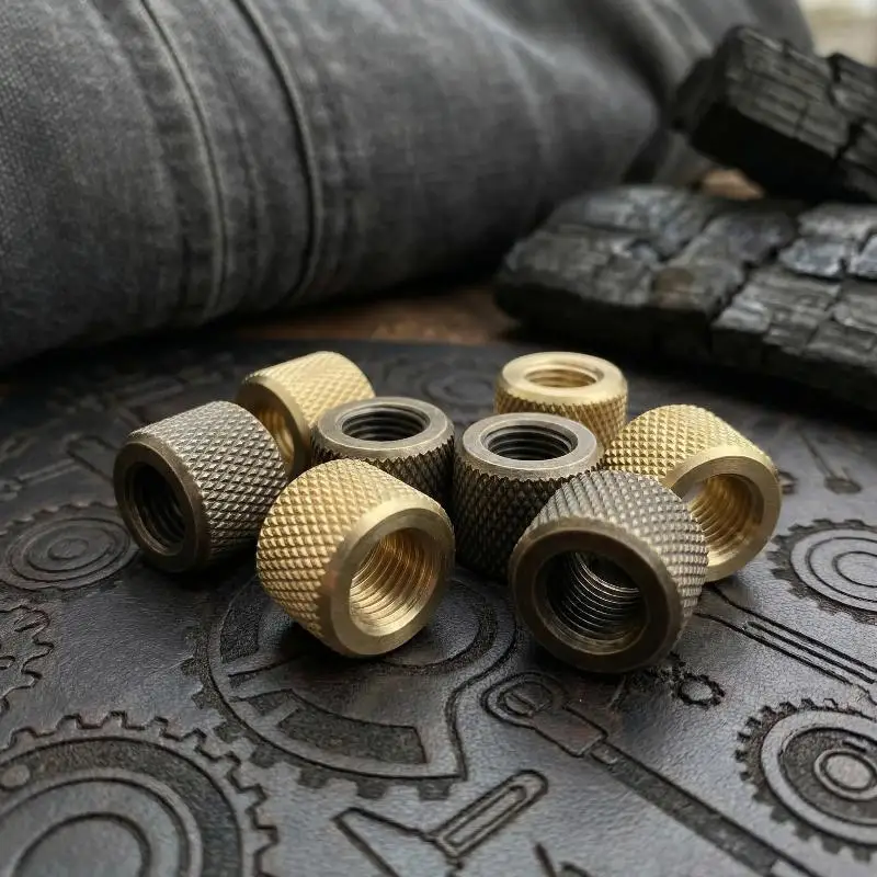 2Pcs Brass Cylinder Beads Knurled Design for DIY Paracord Lanyard Craft Key Ring Pendant Outdoor Accessory