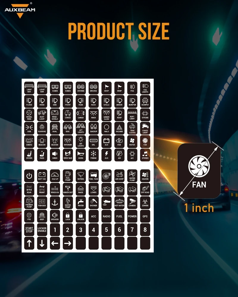 AUXBEAM Switch Panel Accessories Parts 120Pcs 1 inch Stickers for RA80 XL RB80 XL AR600 AC1200 LED Switch Panel DIY Labels Decal