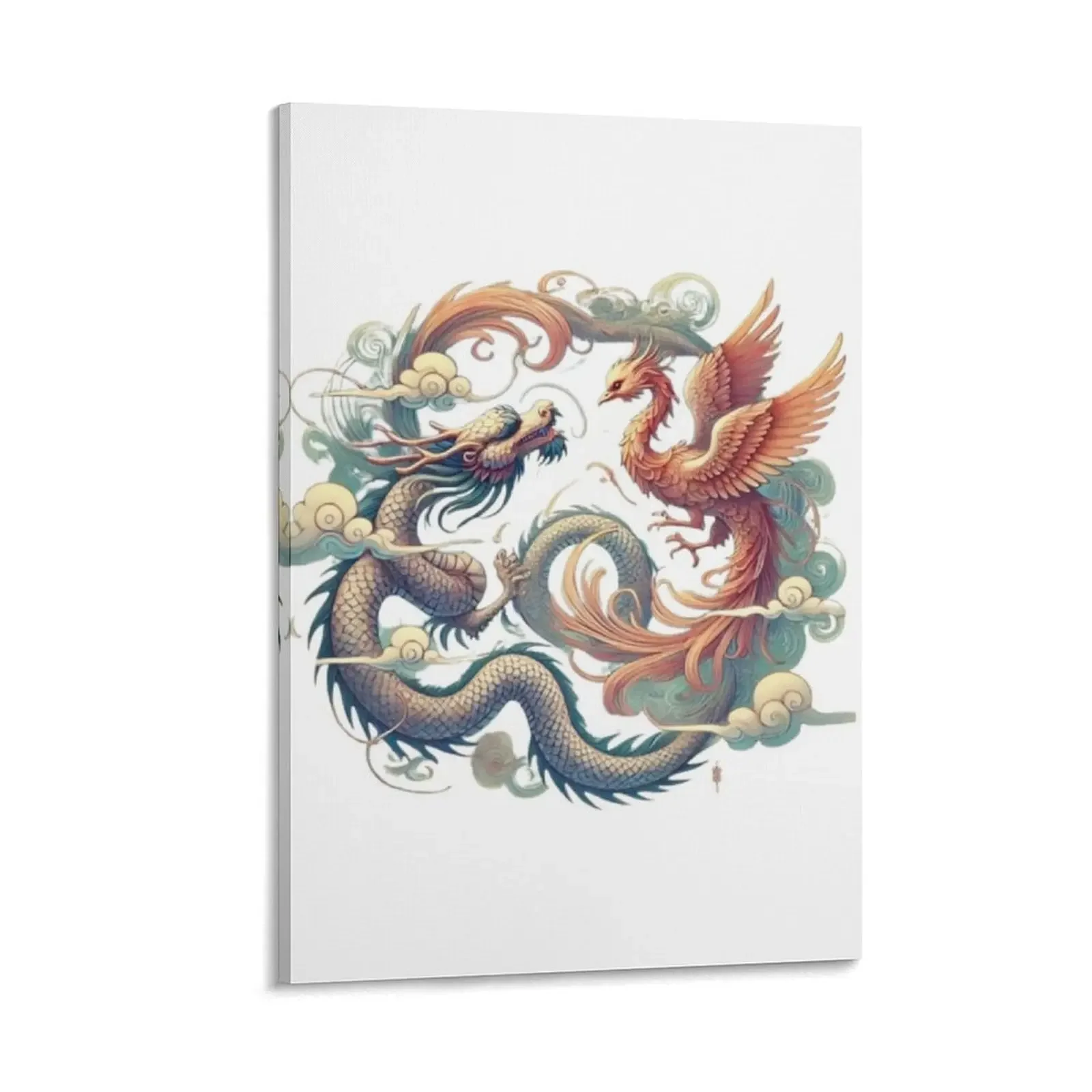 

Dragon and Phoenix dance Canvas Painting posters for room painting poster anime