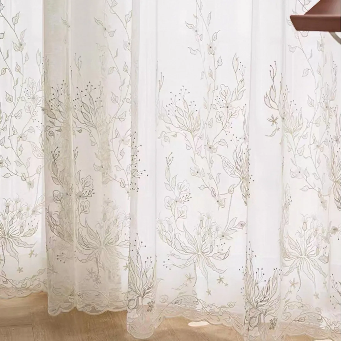 White Embroidered Flower Jacquard Curtain Living Room Bedroom Balcony Customized Window Screen Float Window Finished Product