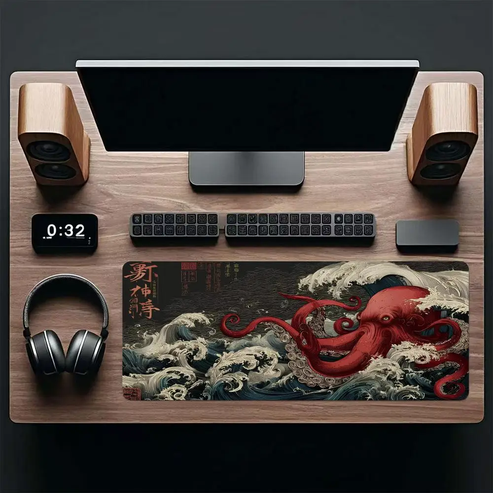 Japanese Ukiyo-e Red Octopus Magic Party Game Mat Durable Rubber for MTG&TCG Games Mouse Pad Offices Desk Mats Friendly Design