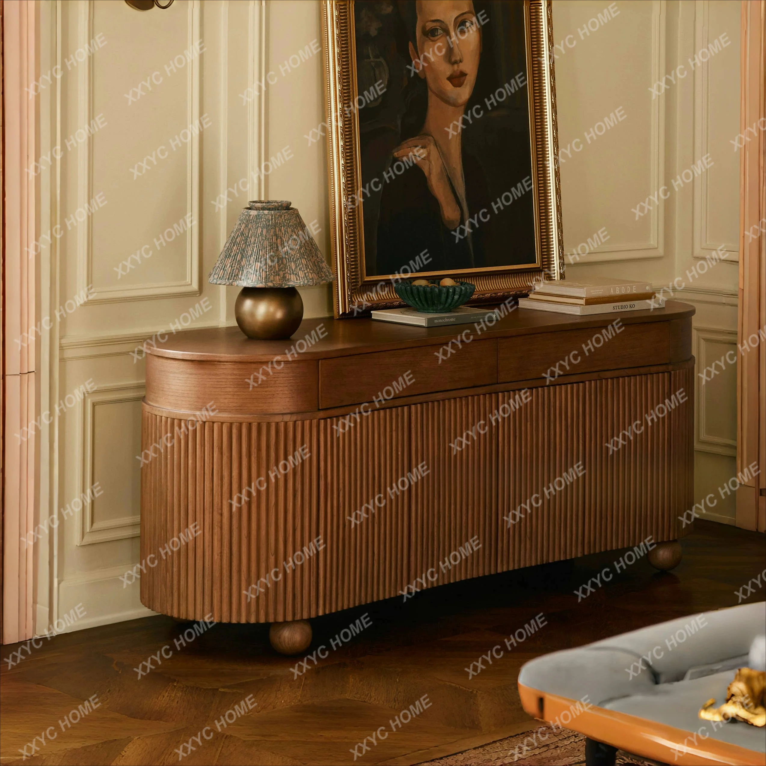 

Solid wood dining side cabinet retro living room home storage cabinet bedroom locker