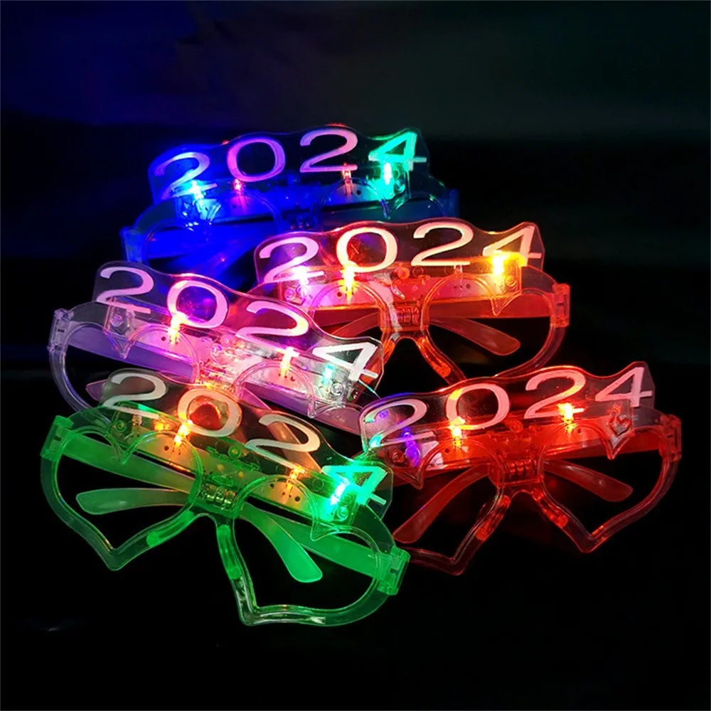 2024 Year 2024 Glowing Glasses Glowing LED LED Flashing 2024 Glasses Luminous Flashing 2024 Glasses Colorful New Year Party Toy