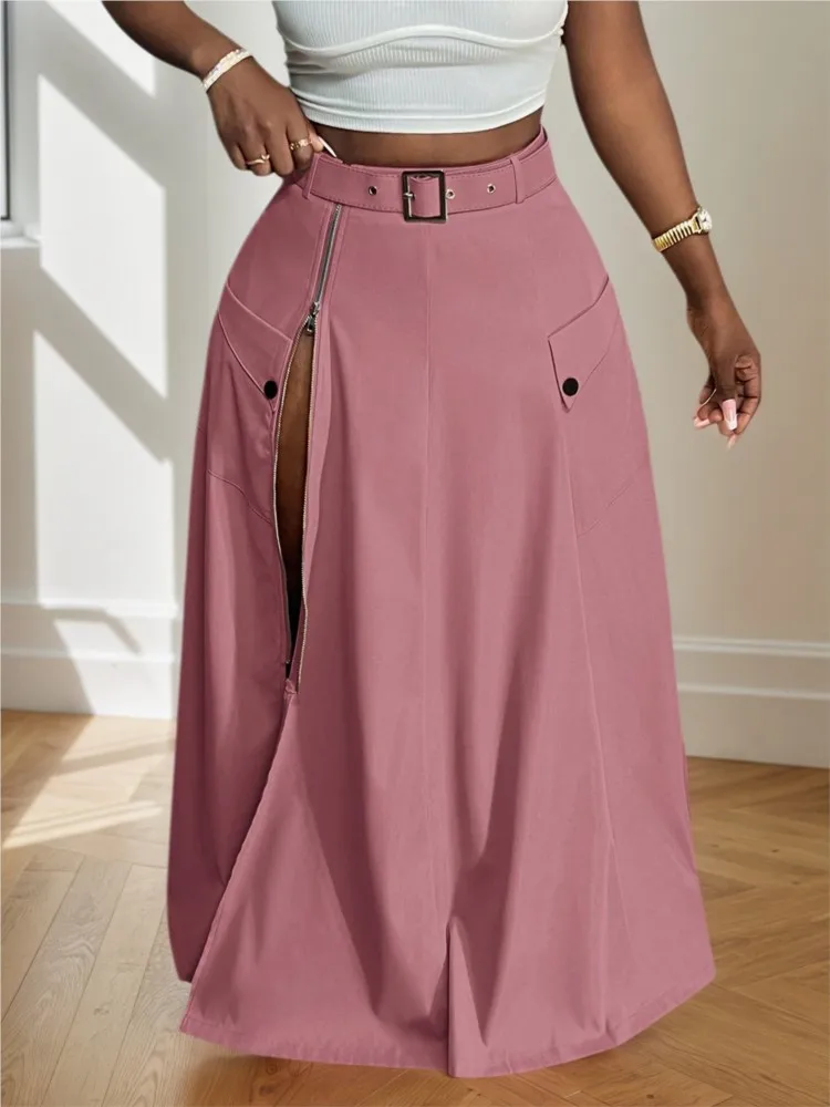 Falda Cargo de otoño para mujer, faldas holgadas de estilo coreano con volantes divididos irregulares, falda larga de cintura alta a la moda para mujer