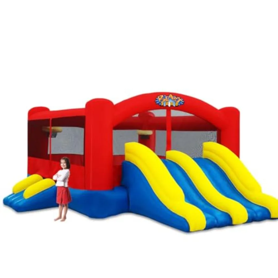 

Blast Zone Triple Play Inflatable Combo Bounce House 16x14 with Blower Premium Quality Blue and Red 7 Players Double Slides