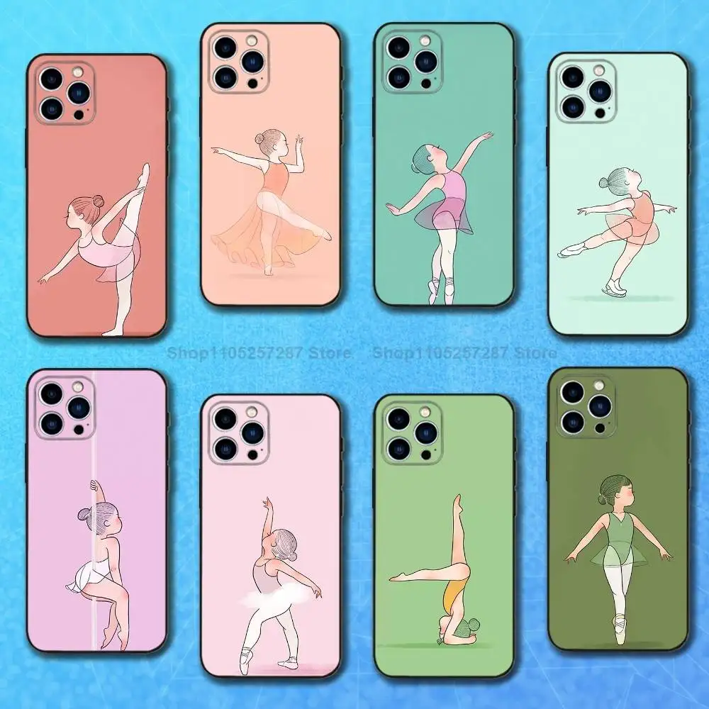 

Ballet Cartoon Girl Cute Case For iPhone 12,14,15,16,17,13,11,X,Mini,Plus,Pro Max,8,7,XR,SE,XS,Soft Silicone Black
