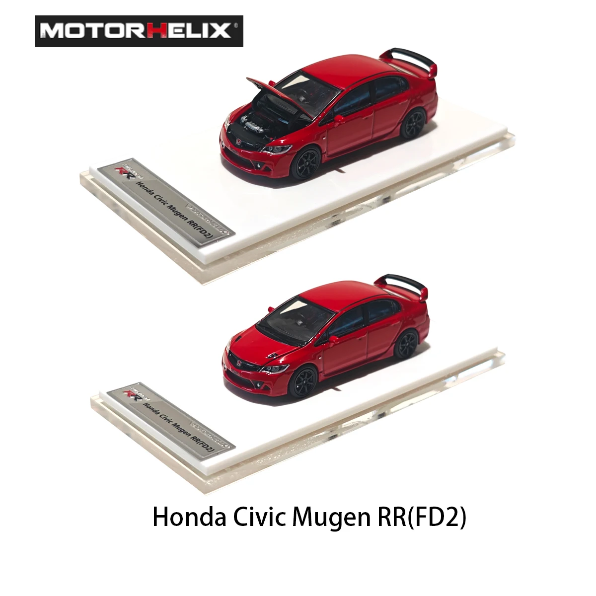 mh-1-64-ホンダ-シビック-ムゲン-rr-fd2-グロスレッド-ダイキャストモデルカー-ホワイトディスプレイベース＆クリアアクリルカバー付き-在庫あり